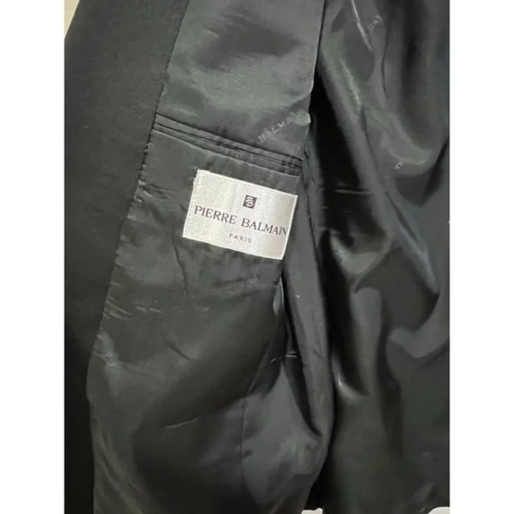 Pierre Balmain Paris Mens 40S Black Wool Tuxedo Jacket Satin Peak Lapel MW 35